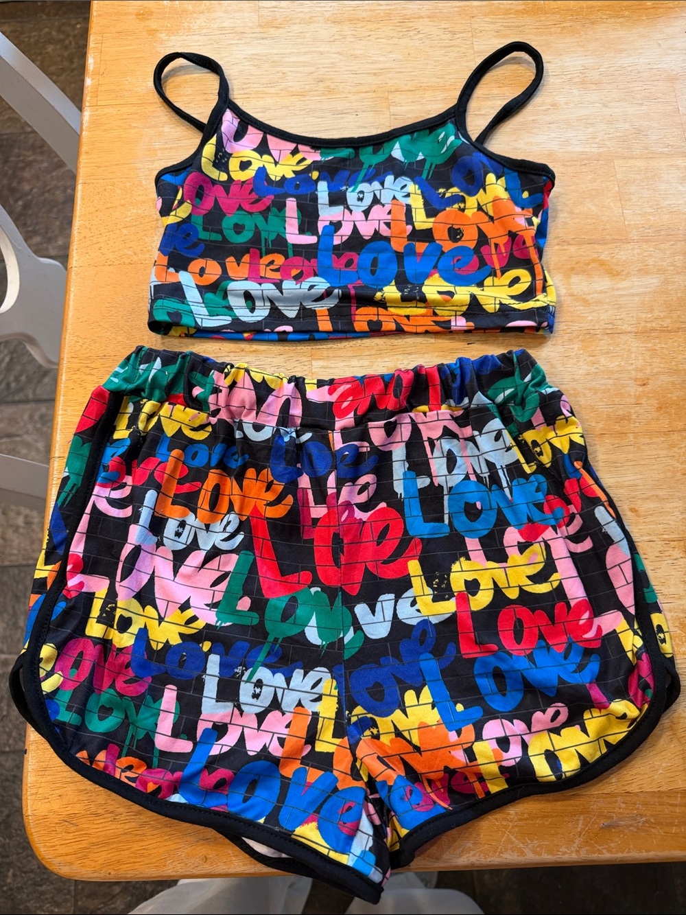 Colorful 'Love' Print Crop Tank & Shorts Set